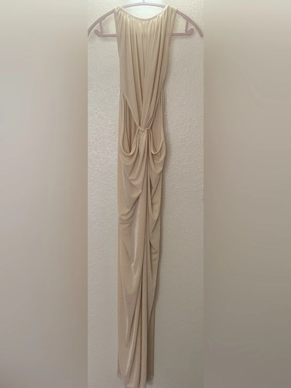 Beige Ruched Cutout Maxi Dress | Neutral Draped Bodycon Summer Dress